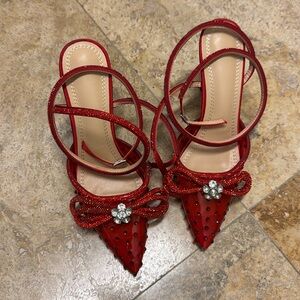 Red rhinesrone heels